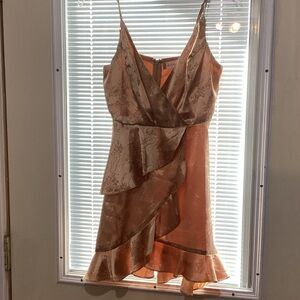 NWOT Altar'd State Peach and Gold Asymmetrical Dress
